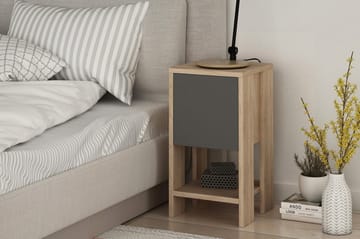 Homitis Nattbord 30 cm med Oppbevaring Hylle + Lucka - Eikfarge/Mørkegrå - Møbler - Bord - Avlastningsbord & sidobord - Sengebord & nattbord