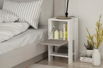 Homitis Nattbord 30 cm med Oppbevaring Hylle + Lucka - Hvit/Tre - Møbler - Bord - Avlastningsbord & sidobord - Sengebord & nattbord