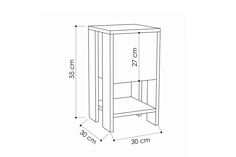 Homitis Nattbord 30 cm med Oppbevaring Hylle + Lucka - Hvit/Tre - Møbler - Bord - Avlastningsbord & sidobord - Sengebord & nattbord