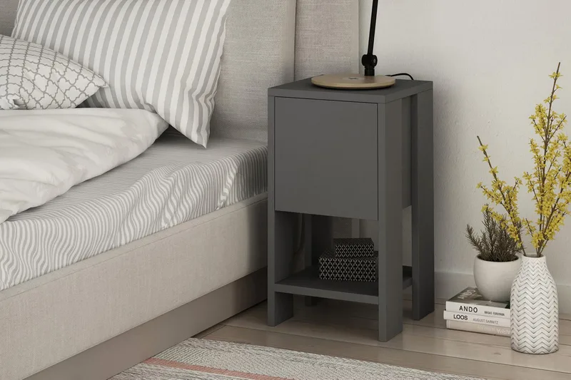 Homitis Nattbord 30 cm med Oppbevaring Hylle + Lucka - Mørkegrå - Møbler - Bord - Avlastningsbord & sidobord - Sengebord & nattbord