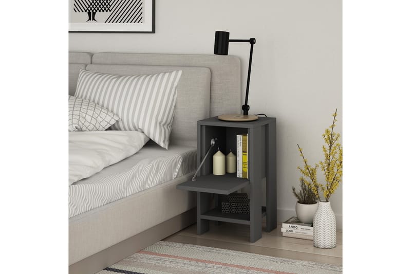 Homitis Nattbord 30 cm med Oppbevaring Hylle + Lucka - Mørkegrå - Møbler - Bord - Avlastningsbord & sidobord - Sengebord & nattbord