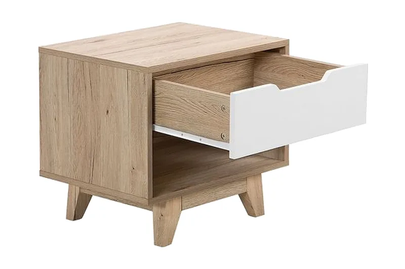Hultz Nattbord 50 cm med Oppbevaring Skuff + Hylle - Hvit - Møbler - Bord - Avlastningsbord & sidobord - Sengebord & nattbord