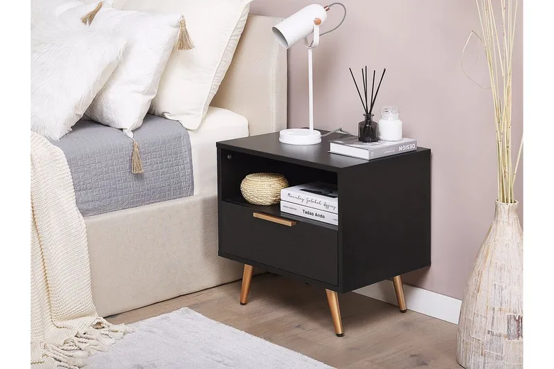 Indio Nattbord 50 cm - Svart/Guld - Møbler - Bord - Avlastningsbord & sidobord - Sengebord & nattbord
