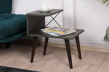Kaysie Retro Nattbord 50 cm med Tre- og Valnøttutseende, Oppbevaring med Hyller - Mørkebrun - Møbler - Bord - Avlastningsbord & sidobord - Sengebord & nattbord