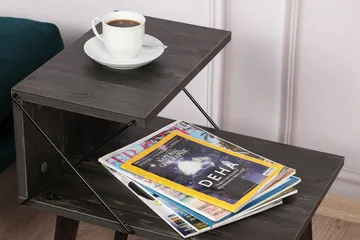 Kaysie Retro Nattbord 50 cm med Tre- og Valnøttutseende, Oppbevaring med Hyller - Mørkebrun - Møbler - Bord - Avlastningsbord & sidobord - Sengebord & nattbord