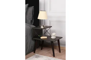 Kaysie Retro Nattbord 50 cm med Tre- og Valnøttutseende, Oppbevaring med Hyller - Mørkebrun - Møbler - Bord - Avlastningsbord & sidobord - Sengebord & nattbord