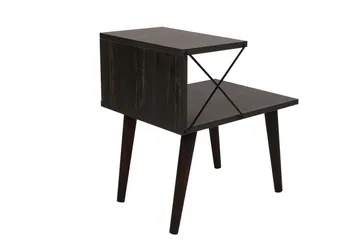 Kaysie Retro Nattbord 50 cm med Tre- og Valnøttutseende, Oppbevaring med Hyller - Mørkebrun - Møbler - Bord - Avlastningsbord & sidobord - Sengebord & nattbord