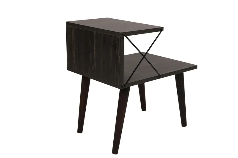 Kaysie Retro Nattbord 50 cm med Tre- og Valnøttutseende, Oppbevaring med Hyller - Mørkebrun - Møbler - Bord - Avlastningsbord & sidobord - Sengebord & nattbord