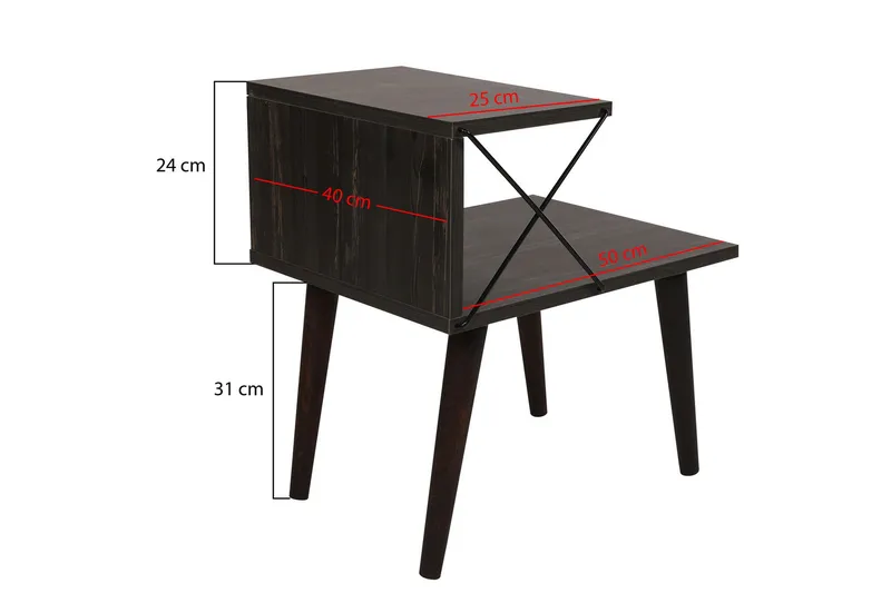 Kaysie Retro Nattbord 50 cm med Tre- og Valnøttutseende, Oppbevaring med Hyller - Mørkebrun - Møbler - Bord - Avlastningsbord & sidobord - Sengebord & nattbord