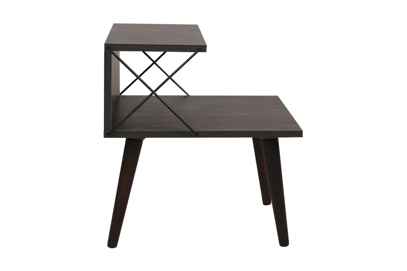 Kaysie Retro Nattbord 50 cm med Tre- og Valnøttutseende, Oppbevaring med Hyller, Mørkebrun