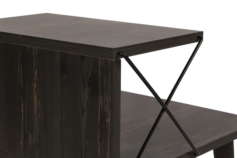 Kaysie Retro Nattbord 50 cm med Tre- og Valnøttutseende, Oppbevaring med Hyller - Mørkebrun - Møbler - Bord - Avlastningsbord & sidobord - Sengebord & nattbord