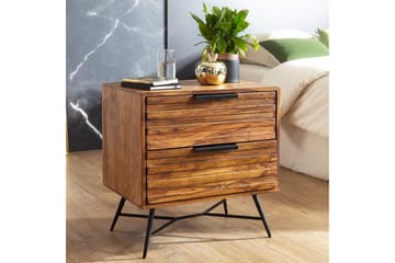 Kimbal Nattbord 60 cm med Oppbevaring 2 Skuffer - Massivt Tre/Svart - Møbler - Bord - Avlastningsbord & sidobord - Sengebord & nattbord