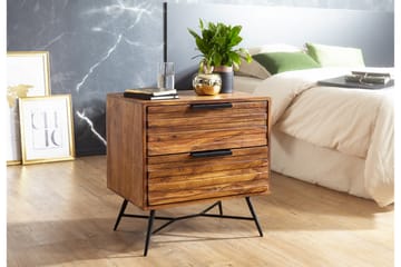 Kimbal Nattbord 60 cm med Oppbevaring 2 Skuffer - Massivt Tre/Svart - Møbler - Bord - Avlastningsbord & sidobord - Sengebord & nattbord