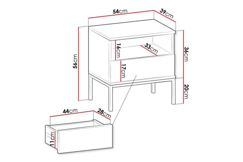 Klinkerville Sengbord 54 cm - Svart - Møbler - Bord - Avlastningsbord & sidobord - Sengebord & nattbord