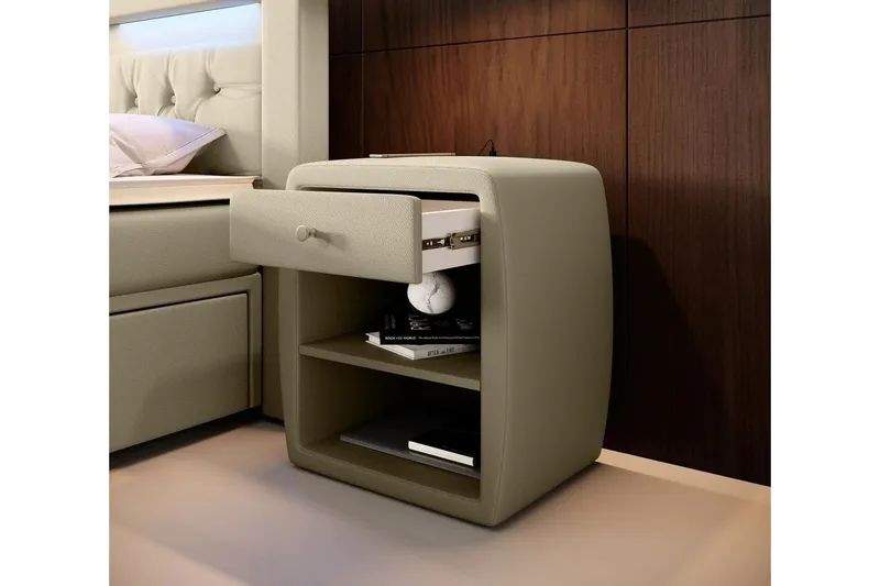 Lysander Nattbord 48 cm med Oppbevaring Skuff, Beige