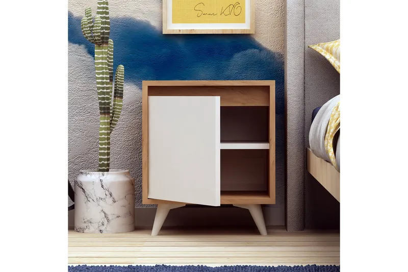 Mod Design Nattbord 45 cm med Oppbevaring Hvitt Skap - Tre/Hvit - Møbler - Bord - Avlastningsbord & sidobord - Sengebord & nattbord