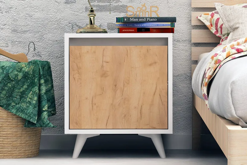 Mod Design Nattbord 45 cm med Oppbevaring Skap, Tre/Hvit