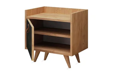 Mod Design Nattbord 50 cm med Oppbevaring Skap Lærbeslag - Grå/Tre - Møbler - Bord - Avlastningsbord & sidobord - Sengebord & nattbord