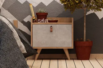 Mod Design Nattbord 50 cm med Oppbevaring Skap - Tre/Hvit - Møbler - Bord - Avlastningsbord & sidobord - Sengebord & nattbord