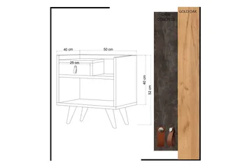 Mod Design Nattbord 50 cm med Oppbevaring Skuff + Hylle Lærb - Grå/Tre - Møbler - Bord - Avlastningsbord & sidobord - Sengebord & nattbord