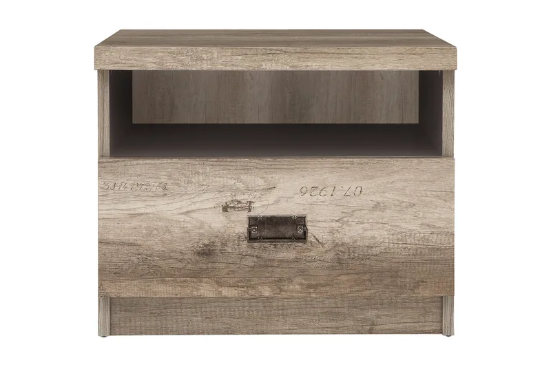 Movico Nattbord 50 cm med Oppbevaring Skuff + Hylle, Eikfarge/Grå