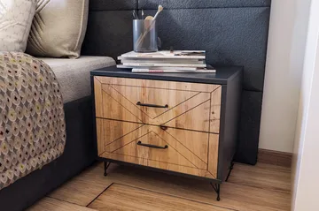 Myrvallen Nattbord 50 cm med Oppbevaring 2 Skuffer - Grå/Brun - Møbler - Bord - Avlastningsbord & sidobord - Sengebord & nattbord