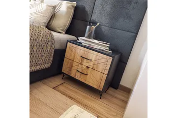 Myrvallen Nattbord 50 cm med Oppbevaring 2 Skuffer - Grå/Brun - Møbler - Bord - Avlastningsbord & sidobord - Sengebord & nattbord