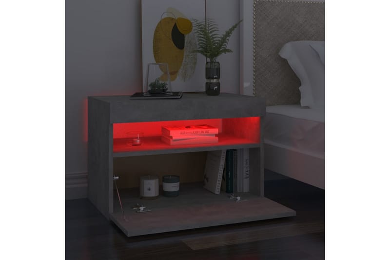 Nattbord & LED-lys 2 stk betonggrå 60x35x40 cm - Grå - Sengebord & nattbord