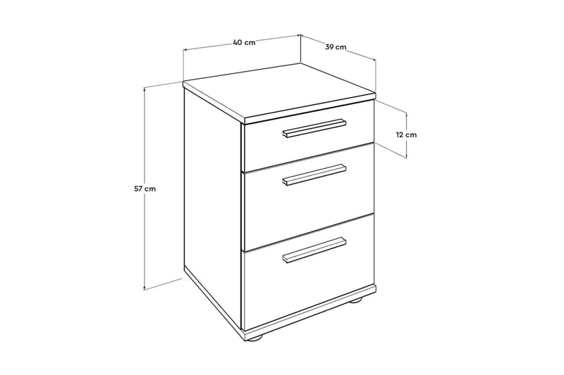 Nattbord 40 cm 3 Skap - Hvit - Sengebord & nattbord