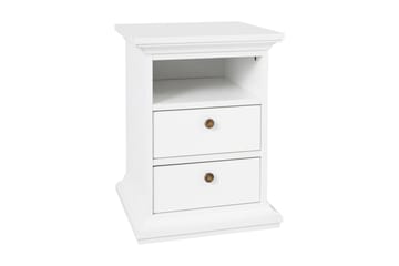 Nattbord Anjou 40 cm med Oppbevaring 2 Skuffer + Hylle - Hvit - Møbler - Bord - Avlastningsbord & sidobord - Sengebord & nattbord
