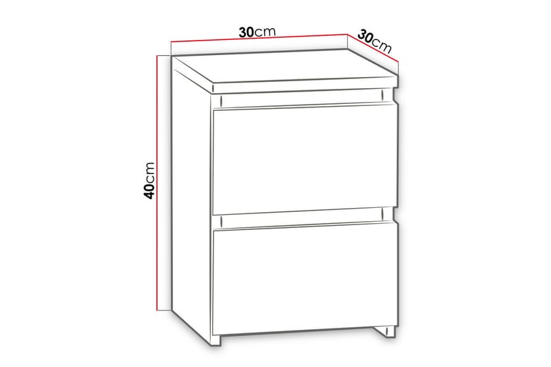 Nattbord Charlise 30 cm med Oppbevaring 2 Skuffer - Svart - Sengebord & nattbord