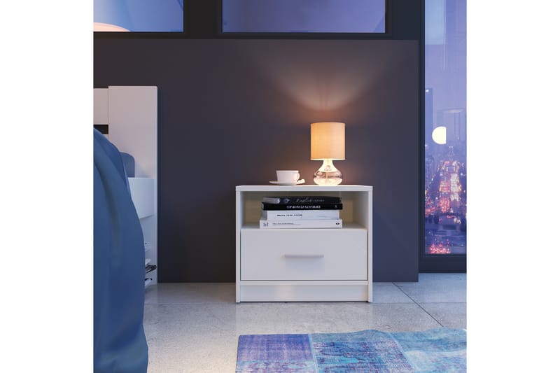 Nattbord Chiotto Plus 50 cm med Oppbevaring Skuff + Hylle - Hvit - Sengebord & nattbord