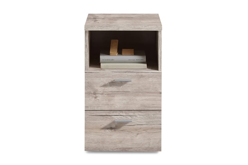 Nattbord Dulcinia 35 cm med Oppbevaring 2 Skuffer + Hylle - Grå/Natur - Sengebord & nattbord