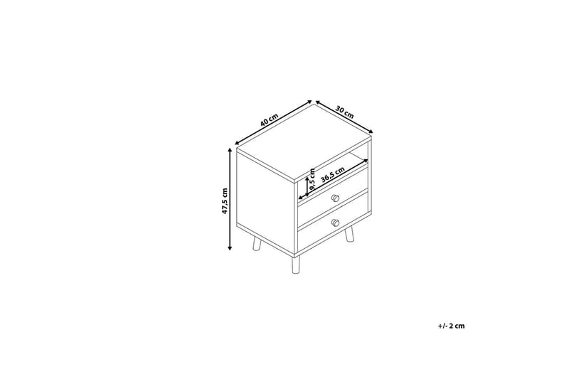 Nattbord Francise 40 cm med Oppbevaring 2 Skuffer + Hylle - Brun/Hvit/Grå - Sengebord & nattbord