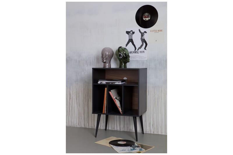 Nattbord Giacoma 60 cm med Oppbevaring Hyller - Valnøtt/Svart - Møbler - Bord - Avlastningsbord & sidobord - Sengebord & nattbord