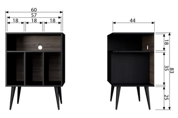 Nattbord Giacoma 60 cm med Oppbevaring Hyller - Valnøtt/Svart - Møbler - Bord - Avlastningsbord & sidobord - Sengebord & nattbord