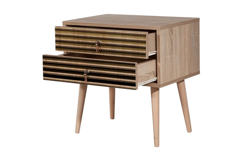 Nattbord Gillberga 60 cm med Oppbevaring 2 Skuffer Striper - Natur - Møbler - Bord - Avlastningsbord & sidobord - Sengebord & nattbord