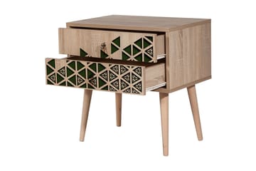 Nattbord Gillberga 60 cm med Oppbevaring 2 Skuffer Trianglar - Natur/Grønn - Møbler - Bord - Avlastningsbord & sidobord - Sengebord & nattbord