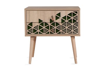 Nattbord Gillberga 60 cm med Oppbevaring 2 Skuffer Trianglar - Natur/Grønn - Møbler - Bord - Avlastningsbord & sidobord - Sengebord & nattbord