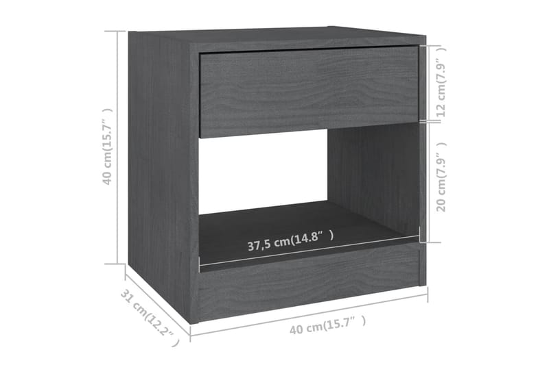 Nattbord grå 40x31x40 cm heltre furu - Grå - Sengebord & nattbord