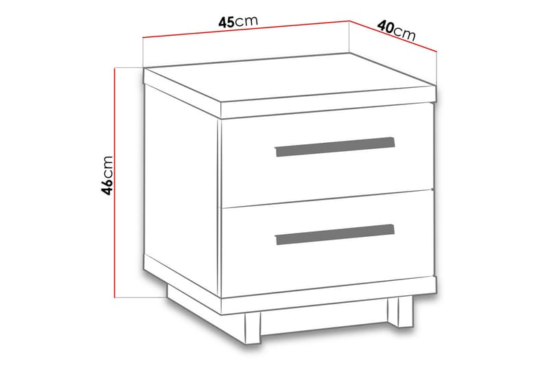 Nattbord Idelle 40 cm med Oppbevaring 2 Skuffer - Eikfarge/Svart - Sengebord & nattbord