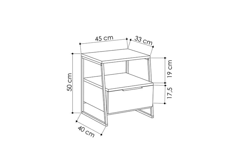 Nattbord Lindome 45 cm med Oppbevaring Hylle + Lucka - Hvit/Svart - Sengebord & nattbord