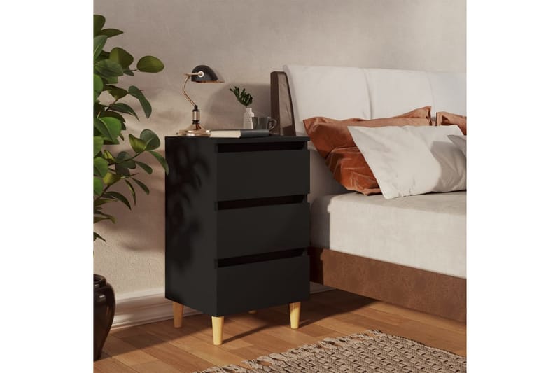 Nattbord med ben i heltre 2 stk svart 40x35x69 cm - Svart - Sengebord & nattbord