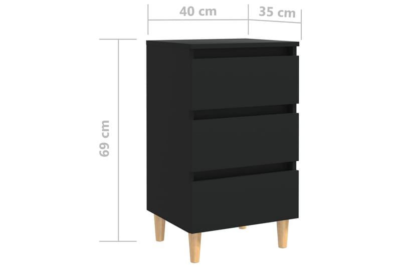 Nattbord med ben i heltre 2 stk svart 40x35x69 cm - Svart - Sengebord & nattbord