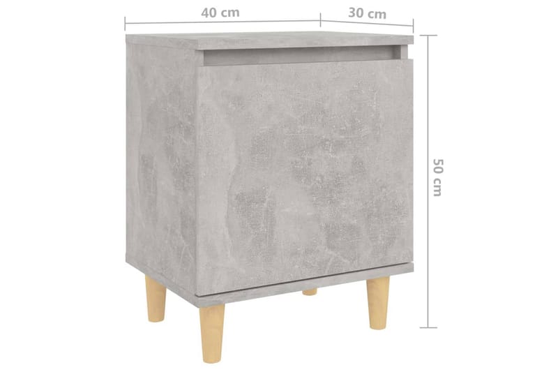 Nattbord med ben i heltre betonggrå 40x30x50 cm - Grå - Sengebord & nattbord