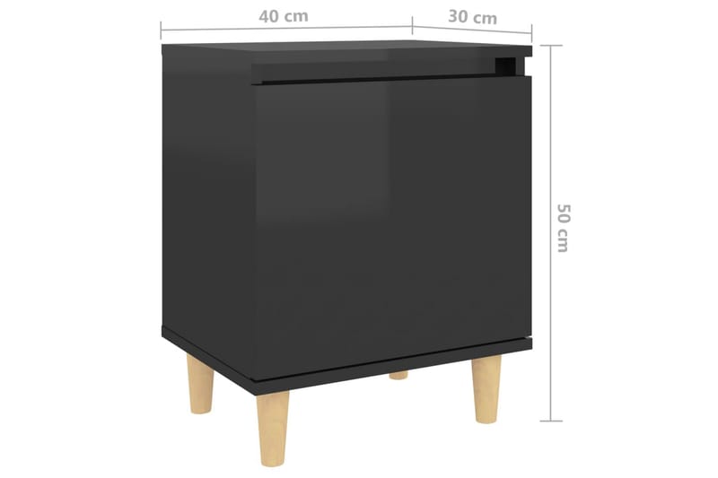 Nattbord med ben i heltre höyglans svart 40x30x50 cm - Svart - Sengebord & nattbord