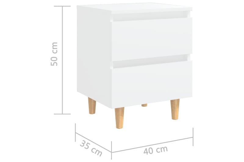 Nattbord med heltre furuben 2 stk hvit 40x35x50 cm - Hvit - Sengebord & nattbord