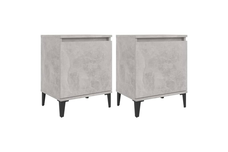 Nattbord med metallben 2 stk betonggrå 40x30x50 cm - Grå - Sengebord & nattbord