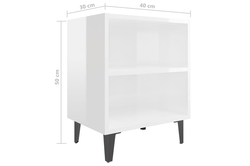 Nattbord med metallben 2 stk höyglans hvit 40x30x50 cm - Hvit - Sengebord & nattbord