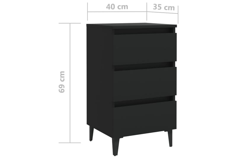 Nattbord med metallben 2 stk svart 40x35x69 cm - Svart - Sengebord & nattbord